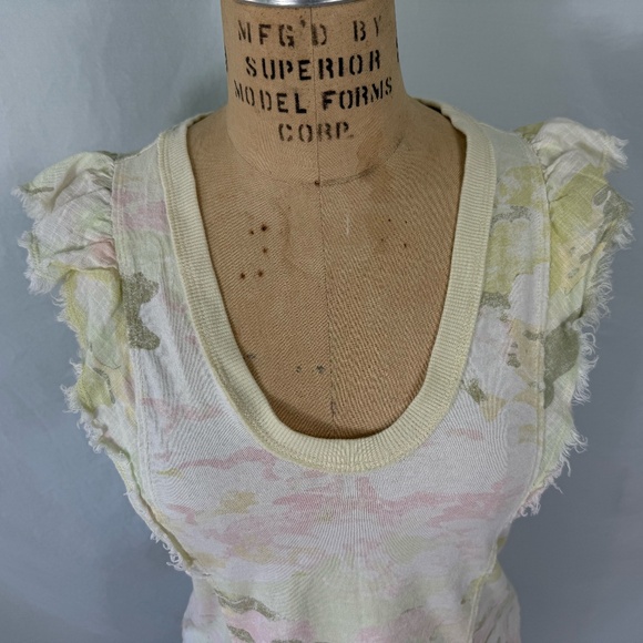 Pilco Anthropologie Light Yellow Floral Tank Puff Sleeve Detail Size XS - Picture 2 of 12